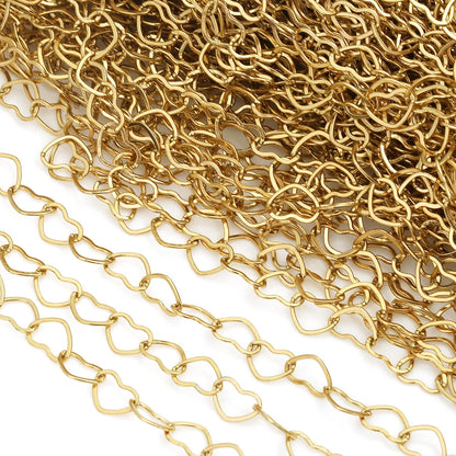 D849 Romantic Love Heart Stainless Steel Chain Bulk Permanent Hollowed Heart Chain Tarnish Resistant DIY Jewelry Findings