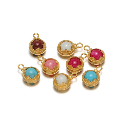 French Retro Stainless Steel 18k Gold Plated Round Gemstone Charm Pendant for Diy Jewelry Making Wholesale Jewelry Supplies