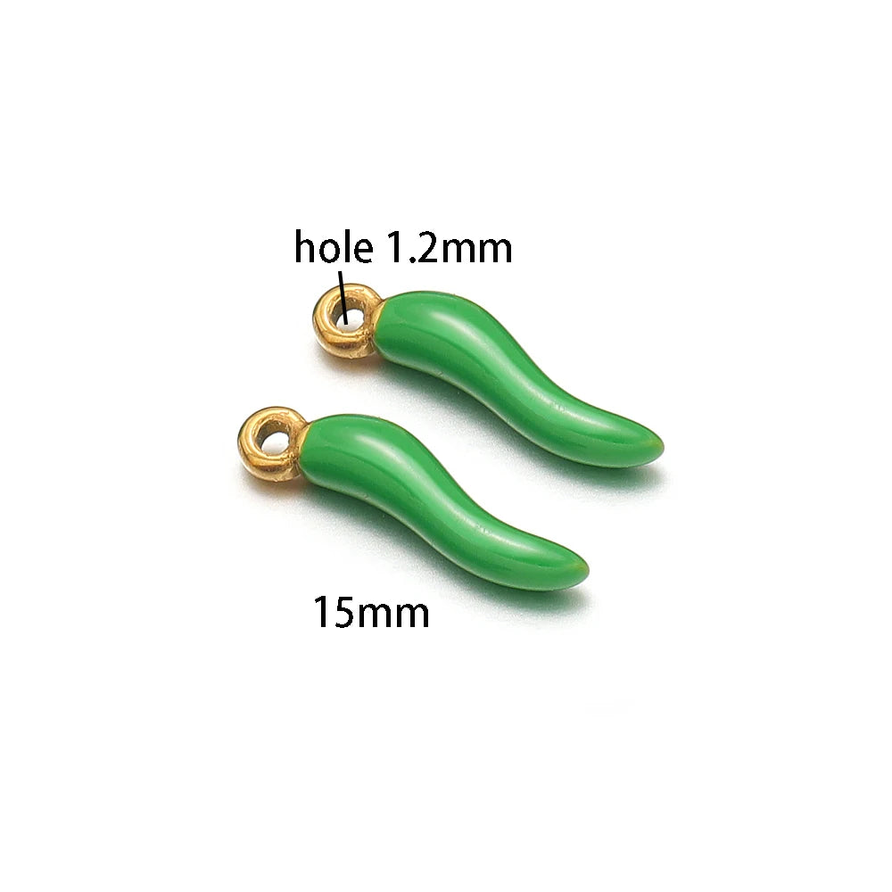 Colorful Enamel Stainless Steel 18K Gold Plated Red Pepper Chilli Charms Pendant for Jewelry Findings & Components