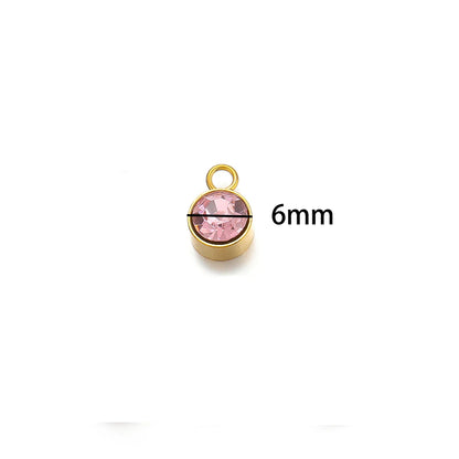 Wholesale 304 Stainless Steel 18k Gold Plated Birthstone Pendant 6mm Colorful Zircon for DIY Jewelry Necklace Making Accessories