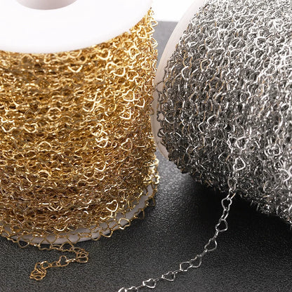 B350 Hot Sale 14K Gold Filled Heart Chain Jewelry Bulk Chain Stainless Steel Non Tarnish Chain for Diy
