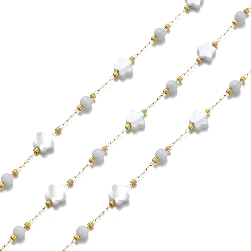 A3027 Amazing Cute Fashion Shell Beads Chain Roll Heart Star Cross Rosary Chain 18k Gold Plated for Necklace Bracelet Making