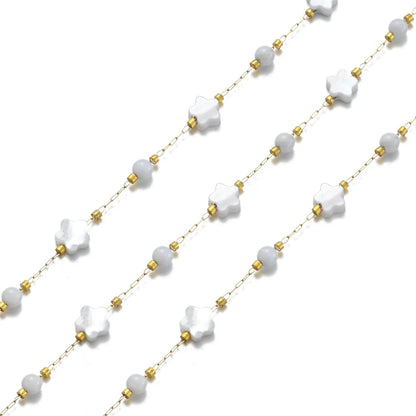 A3027 Amazing Cute Fashion Shell Beads Chain Roll Heart Star Cross Rosary Chain 18k Gold Plated for Necklace Bracelet Making