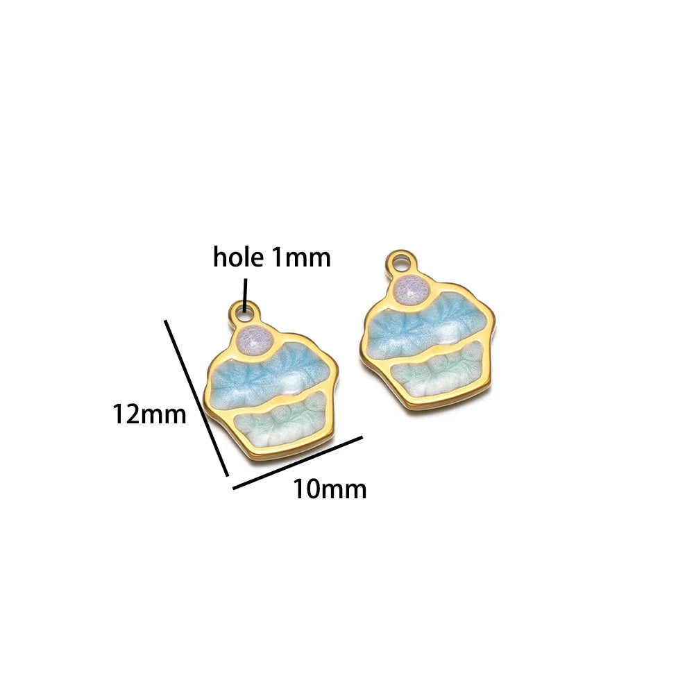 Cute Ins Colorful Enamel 18k Gold Plated Stainless Steel Cupcake Charm Pendant for Handmade Necklace Jewelry Making