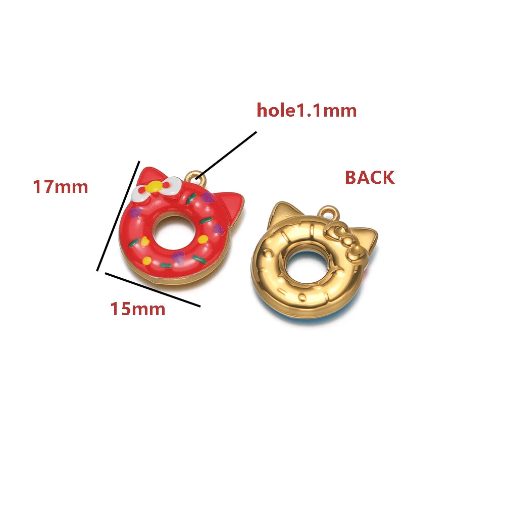 Cat Ear Donut-Shaped 18K Gold Plated Color Droplet Oil Pendant 1.1mm Hole Set 4 DIY Cute Handmade Charms Gold Kitty