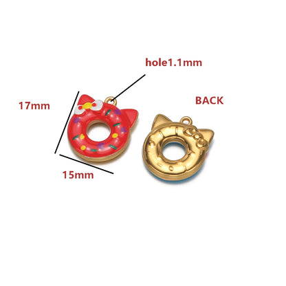Cat Ear Donut-Shaped 18K Gold Plated Color Droplet Oil Pendant 1.1mm Hole Set 4 DIY Cute Handmade Charms Gold Kitty