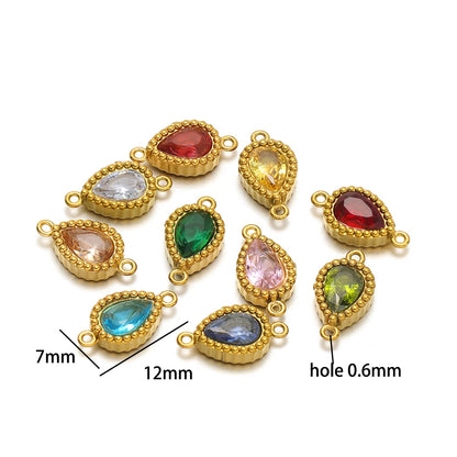 Fashion Hot Double Hole Stainless Steel 18k Gold Plated Water Drop Charm Pendant for Jewelry Making Wholesale