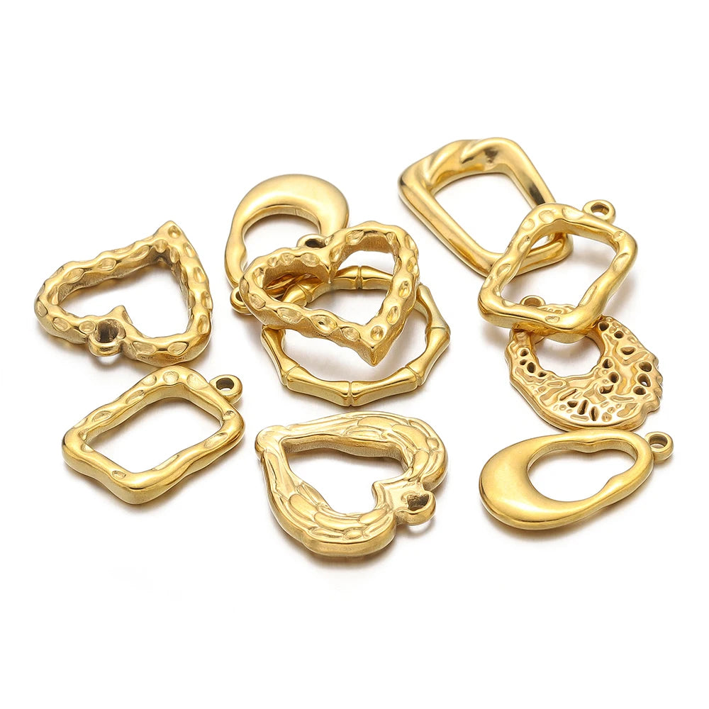 18k Gold Plated Stainless Steel Heart Round Square Hollow Charm Pendant for DIY  Women Jewelry Necklace Making Accessories