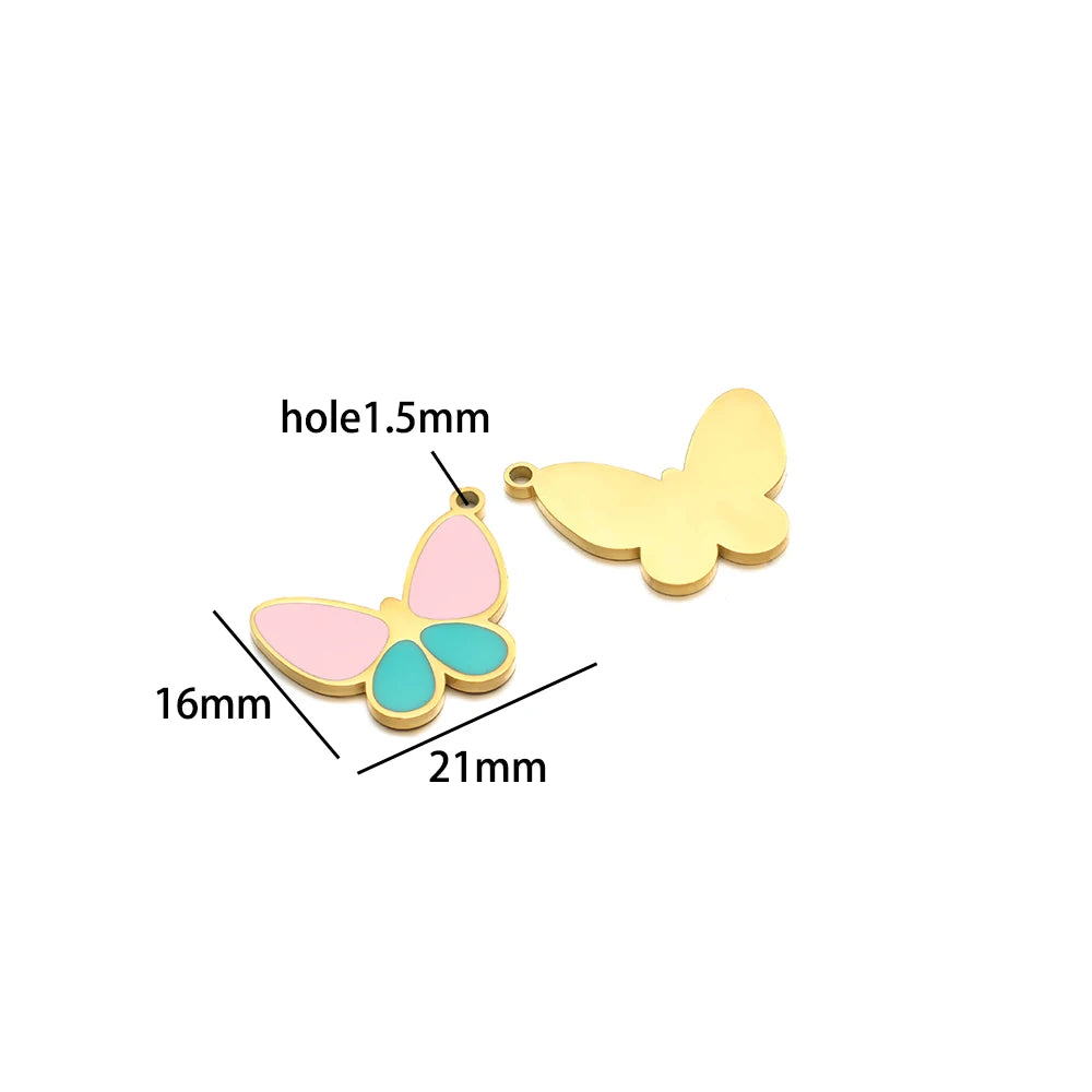 Gold Plated Stainless Steel Enamel Star Gift Bag butterfly Heart Charm Pendant for Jewelry Necklace Making Accessories