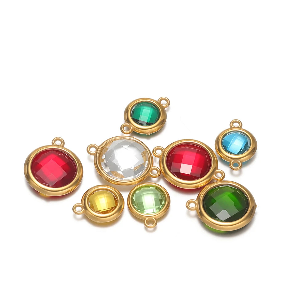 18K Gold Plated Stainless Steel Enamel Round Pendant Findings for Necklace Earrings Garment Making