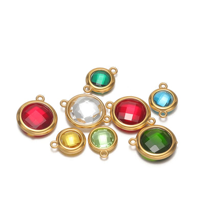 18K Gold Plated Stainless Steel Enamel Round Pendant Findings for Necklace Earrings Garment Making