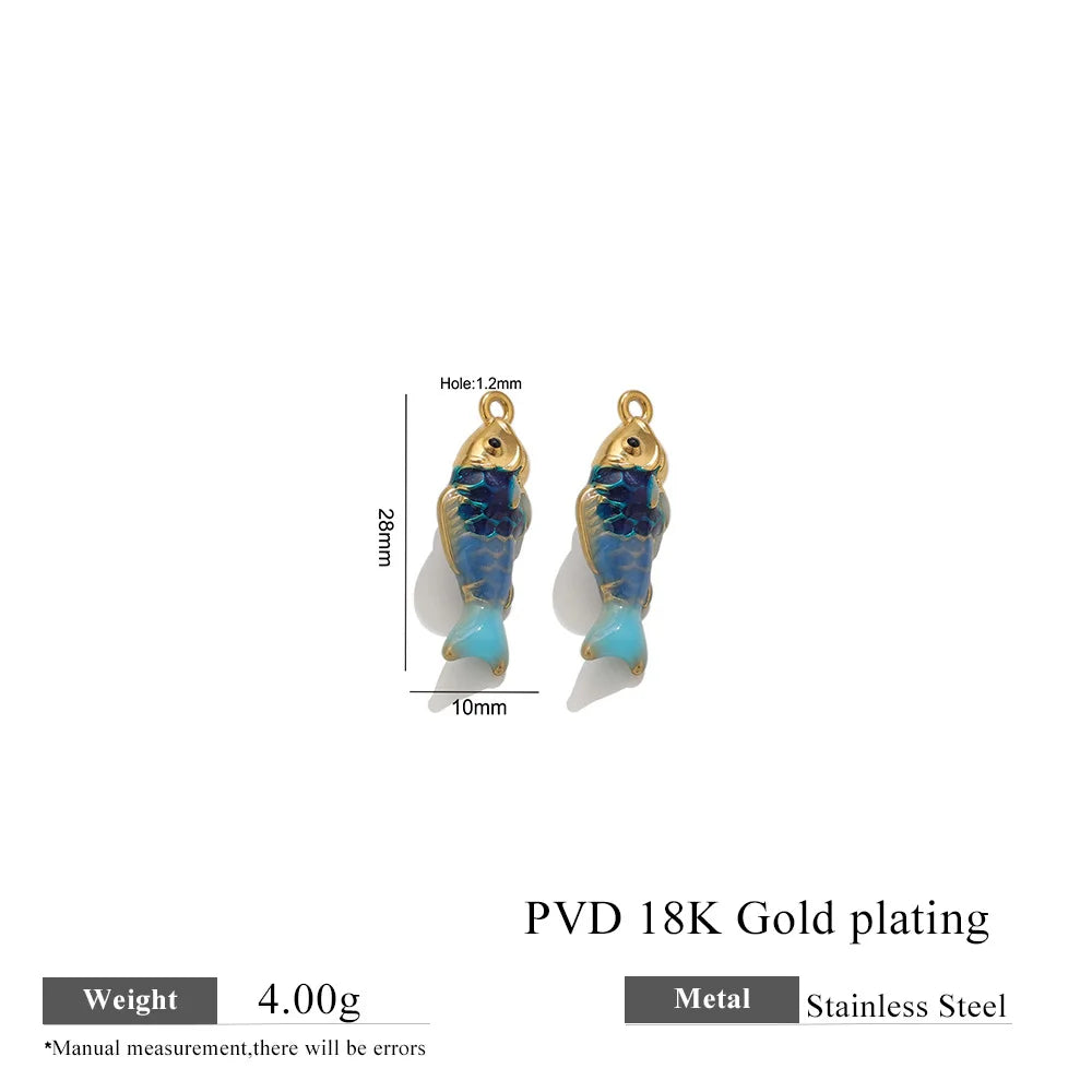 304 Stainless Steel Enamel Small Fish Pendants Multiple Styles Colorful Cartoon-shaped Charms DIY Necklaces