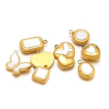 Enamel Heart Pendants 18k Gold Plated Stainless Steel Round Butterfly Charm Pendant for DIY Necklace Jewelry Making