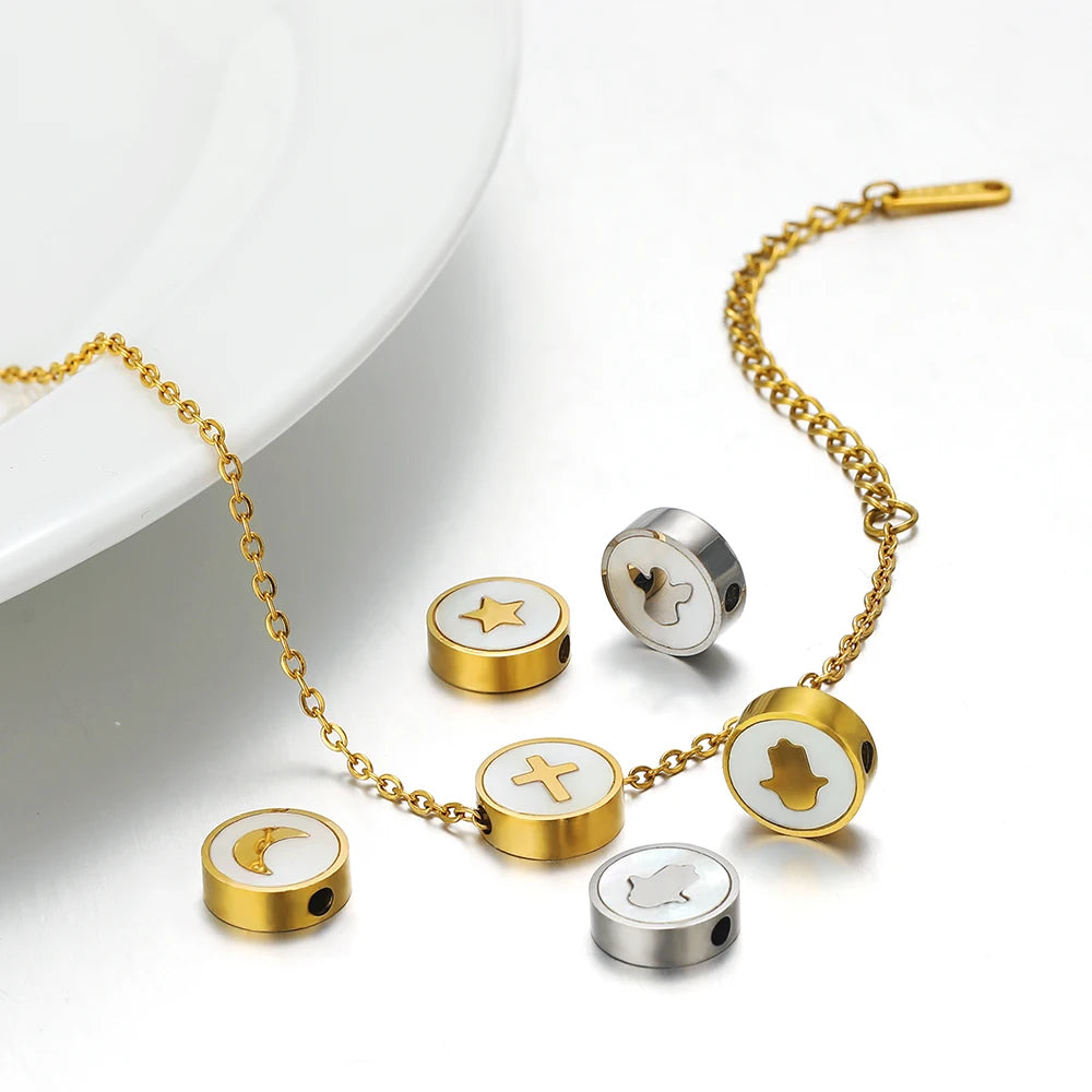 High Quality 18k Gold Plated Stainless Steel 9mm Round Enamel Bead Charms Pendant for Women Jewelry Necklace Earrings Making