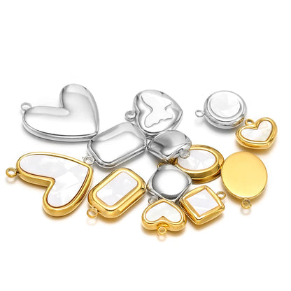 Enamel Heart Pendant 18k Gold Plated Stainless Steel square Oval Round Charm Pendant for Women Jewelry Making Accessories