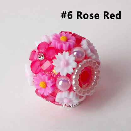 Mini Flower Design Colorful Pearls & Clear Rhinestones Round Acrylic Beads for Craft Jewelry Making