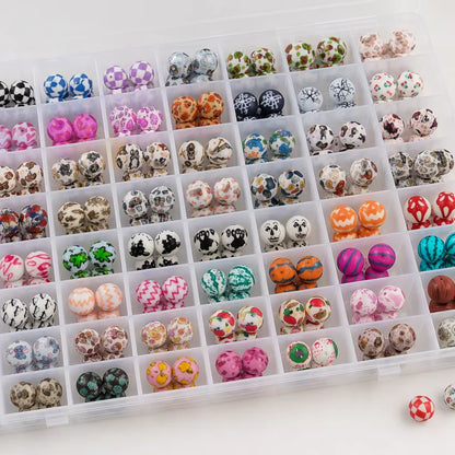 100PCS 15mm Silicone Round Printed Beads 2mm Hole Colorful Pattern Loose Beads for Bracelet Necklace DIY Jewelry Craft Making