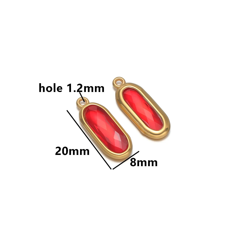 New Trend Fashion 18k Gold Plated Stainless Steel Two Hole Geometric Oval Zircon Charm Pendant for DIY Necklace Jewelry Making