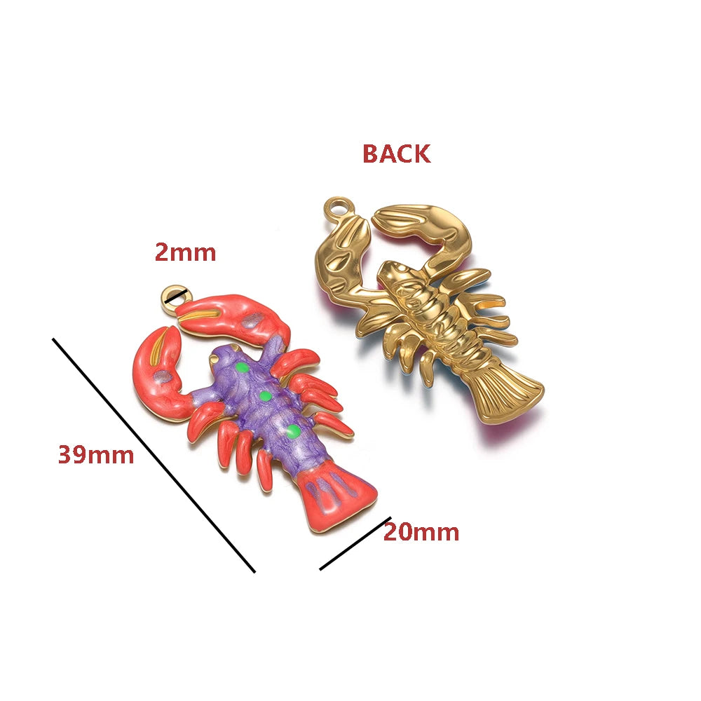 High Quality Jinrou 18K Gold Plated Stainless Steel Enamel Lobster Shape Pendant Findings for Necklace Earrings Jewelry Making