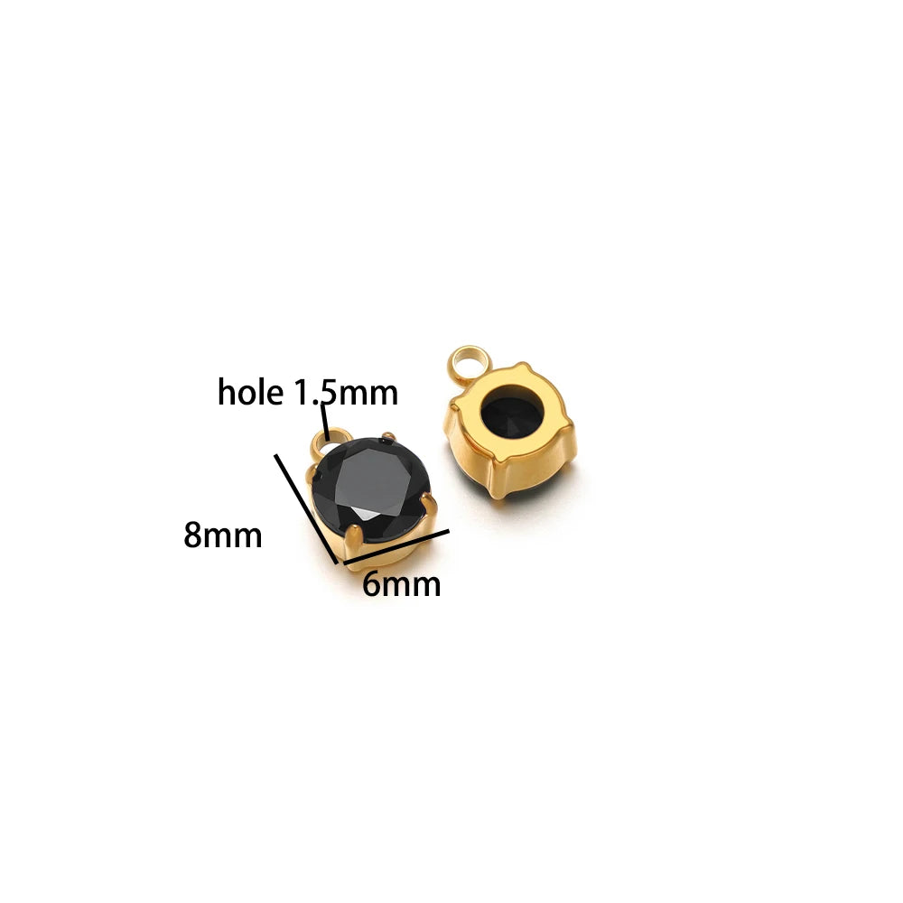 5pcs/bag Stainless Steel 18k Gold Plated 8*6mm Round Zircon Charm Pendant for Diy Necklace Jewelry Making Accessories