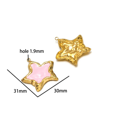 Vintage Style Stainless Steel 18k Gold Plated Enamel Star Round Charm Pendant for Jewelry Necklace Making Accessories