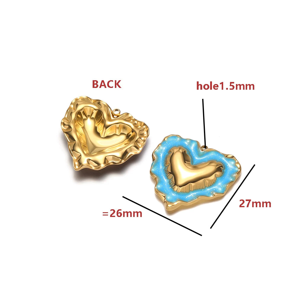 Gold Irregular Heart Charm Single Sided Glitter Resin Pendant with 1.5mm Hole DIY Jewelry Making Supplies Wholesale