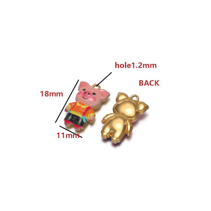 Gold Plated Pig Charm, Single-sided Color Enamel Pendant  Cute Animal DIY Jewelry Making Supplies for Necklace/Bracelet