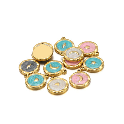 High Polish 304 Stainless Steel 18k Gold Plated Enamel Star Moon Heart Lightning Charm Pendant for Jewelry Necklace Making
