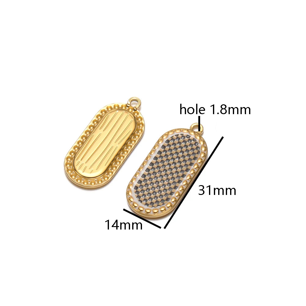 Wholesale Stainless Steel 18k Gold Plated Enamel Oval Gridding Charms Pendant for Diy Jewelry Necklace Making
