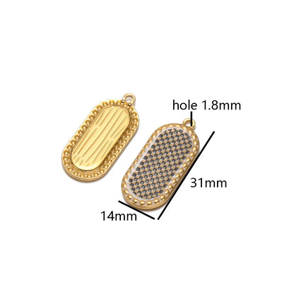 Wholesale Stainless Steel 18k Gold Plated Enamel Oval Gridding Charms Pendant for Diy Jewelry Necklace Making