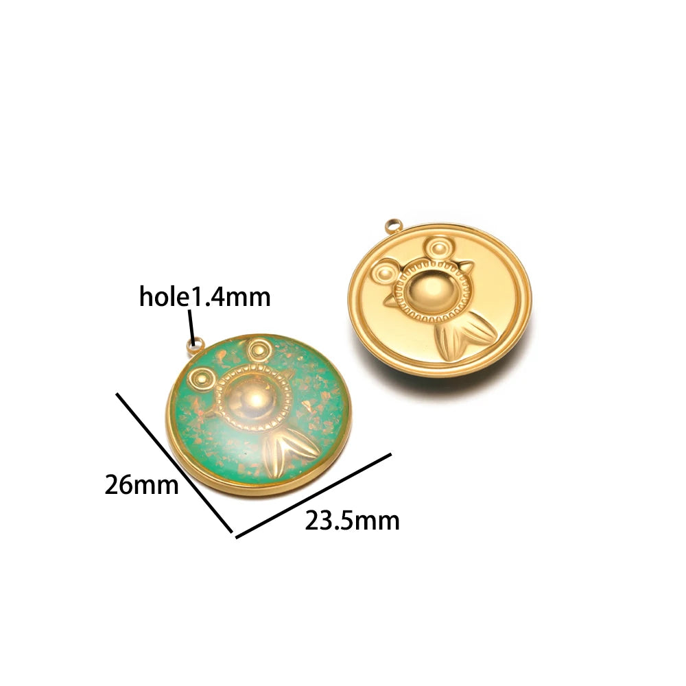 French Retro Stainless Steel 18k Gold Plated One Side Enamel Owl Starfish Conch Charm Pendant for DIY Jewelry Necklace Making