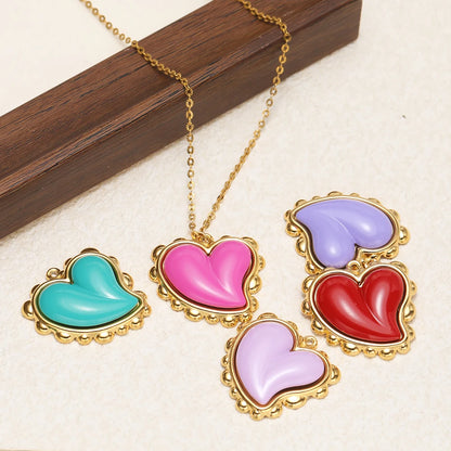 NEW Hot Sale Fashion 18k Gold Plated Stainless Steel Colorful Stone Heart Charm Pendant for DIY Necklace Jewelry Making