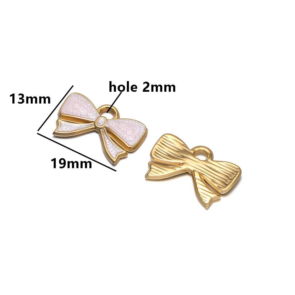 High Quality 18k Gold Plated Stainless Steel Enamel Bowknot Pendant for DIY Handmade Necklace Earrings Jewelry Making