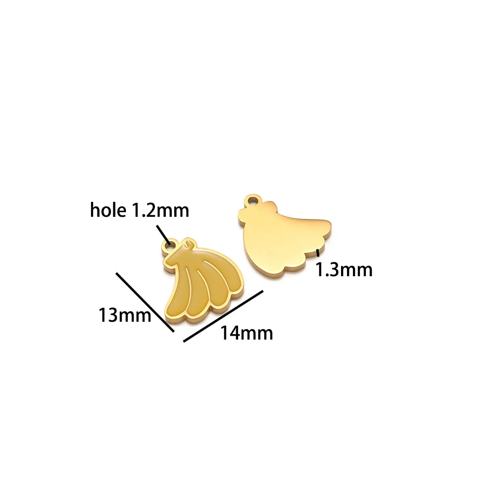 Colorful Fruits Pendant 18k Gold Plated Stainless Steel Strawberry Bananas Cherry Mushroom Charm Pendant for DIY Jewelry Making