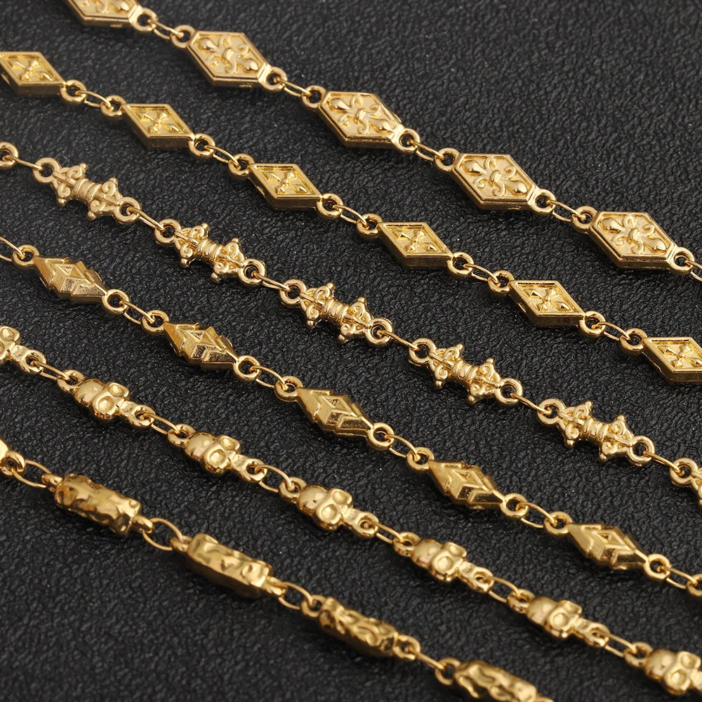 D484 Fashion 18k Gold Plated Stainless Steel Chain Bulk Roll Flower Necklace Bracelet Making Diy