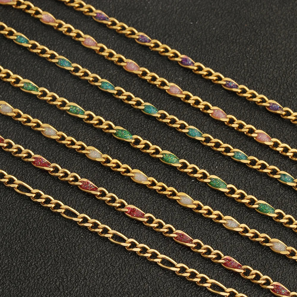 D1016 Fashion 3+1 Figaro Enamel Chains Stainless Steel Cuban Truck Roller Chains for Making Serpentine Necklace Bracelet
