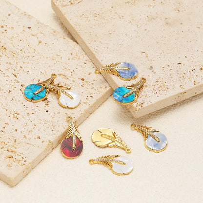 New Trendy Stainless Steel 18k Gold Plated Zircon Leaf Charm Pendant for Jewelry Making Wholesale Jewelry Supplies