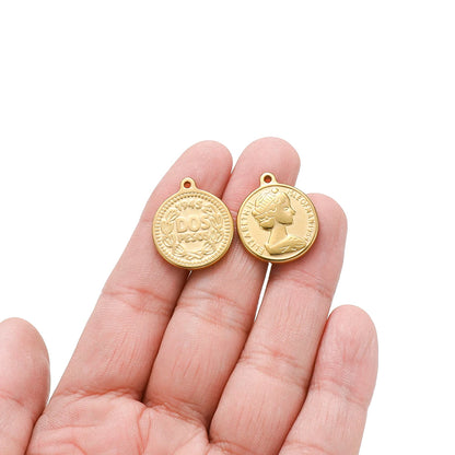 Elisabeth Dollar Pendants Stainless Steel Gold Plated Queen Charm  Elisabeth Portrait Money Coin Pendant for Necklace Making