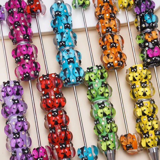 Colored Background Seven-spotted Ladybug Ceramic Clay with Drill Pen Gift Pen Cartoon Ballpoint Pen