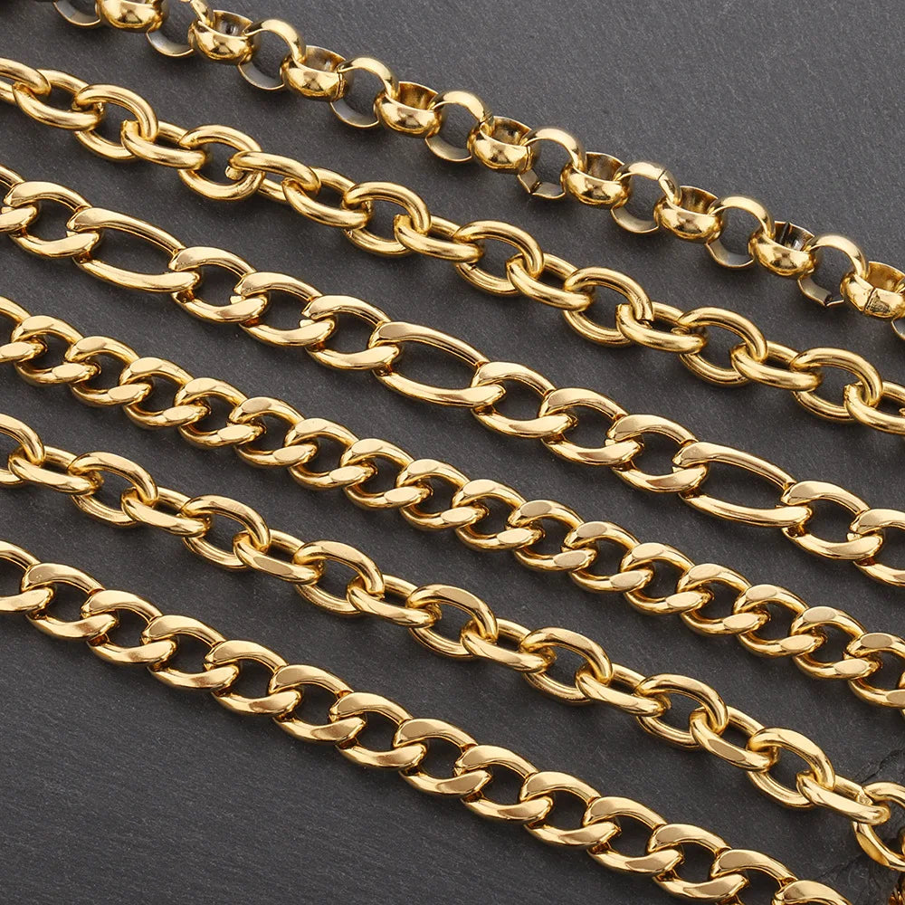 E385 Hot PVD Plated Cuban Chain Gold Silver Thunk Chain Permanent Stainless Steel Chain for Diy
