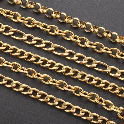 E385 Hot PVD Plated Cuban Chain Gold Silver Thunk Chain Permanent Stainless Steel Chain for Diy