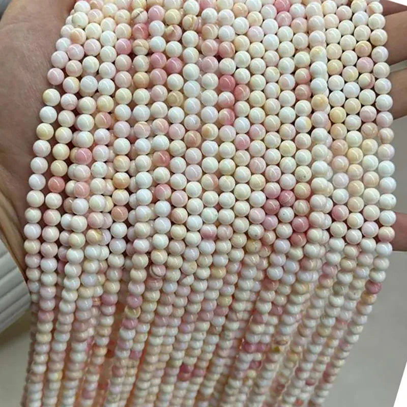 New Polish Round Light Pink Queen Conch Shell Loose Beads for DIY Jewelry Making 4mm 6mm 8mm 10mm 12mm, Length 38cm 15"