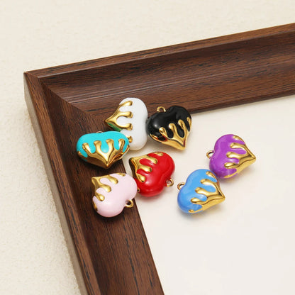 New Arrival Stainless Steel 18k Gold Plated Multicolor Oil Drop Heart Charm Pendant for Jewelry Necklace Making