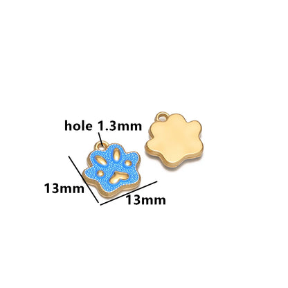 Cute  Pendant 18k Gold Plated Stainless Steel Enamel Paw Print Charm Pendant for DIY Necklace Jewelry Making