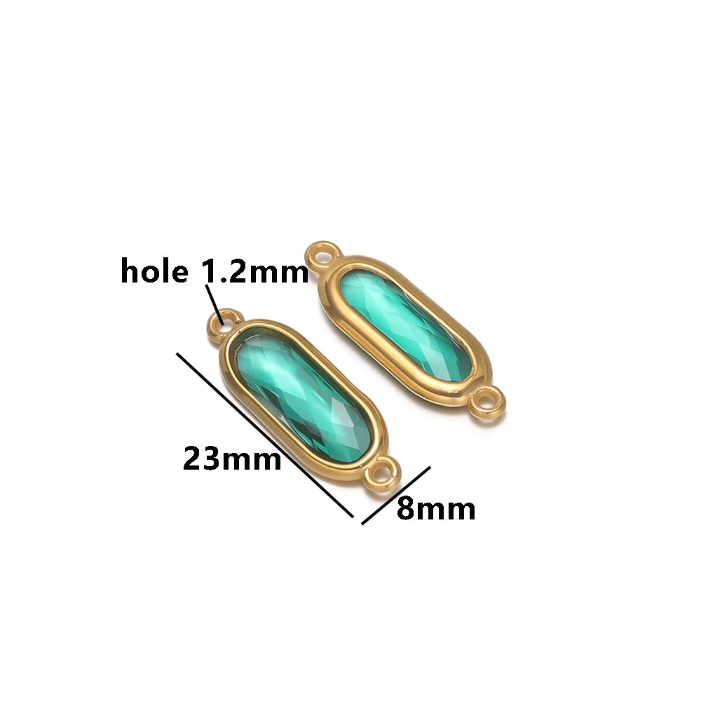 New Trend Fashion 18k Gold Plated Stainless Steel Two Hole Geometric Oval Zircon Charm Pendant for DIY Necklace Jewelry Making