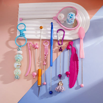 DIY Beadable Keychain Bar with Heart Sticker Adhesive Cup Pendant Mini Lobster Clasp