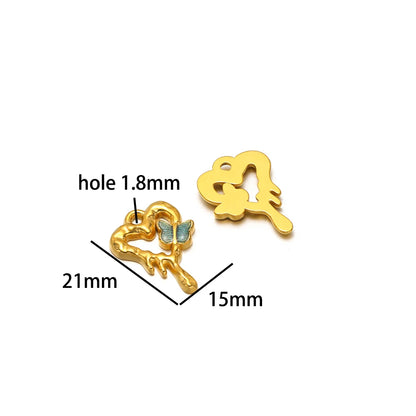 Fashion 18k Gold Plated Stainless Steel Enamel Flower Zircon Heart Key Ladybird Charm Pendant for Jewelry Making Accessories