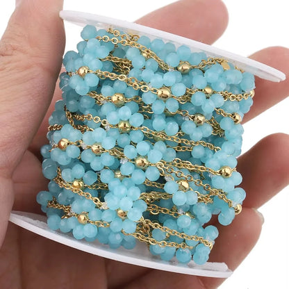 Non Tarnished Stainless Steel Chain Multi Color Flower Chain Crystal Stone Daisy Charms Chain Jewelry Making