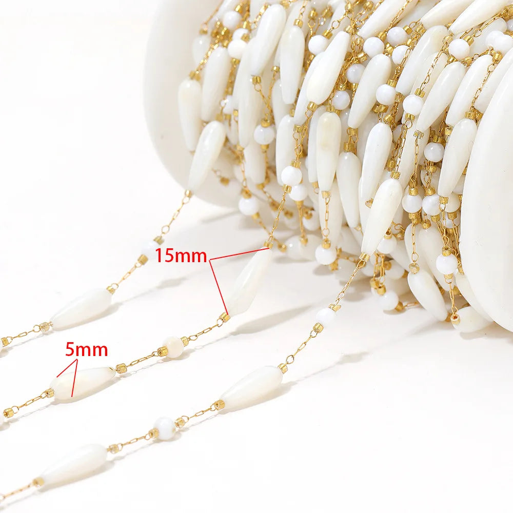 E559 Fashion Stainless Steel Cross Leaf Clip Bead Chain Geometric Stone Necklace Women's Jewelry Accessories Chain