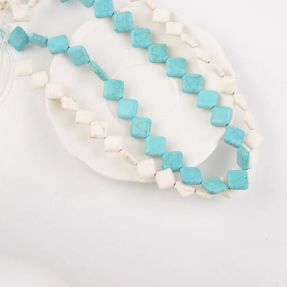 Howlite Magnesite Stone Beads, Flat Square, Diagonally Drilled Blue Turquoise White Magnesite Gemstone Bead for Jewelry Making